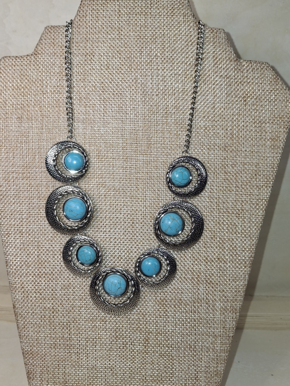 Turquoise Circle Pendant Statement Necklace - Women Jewelry